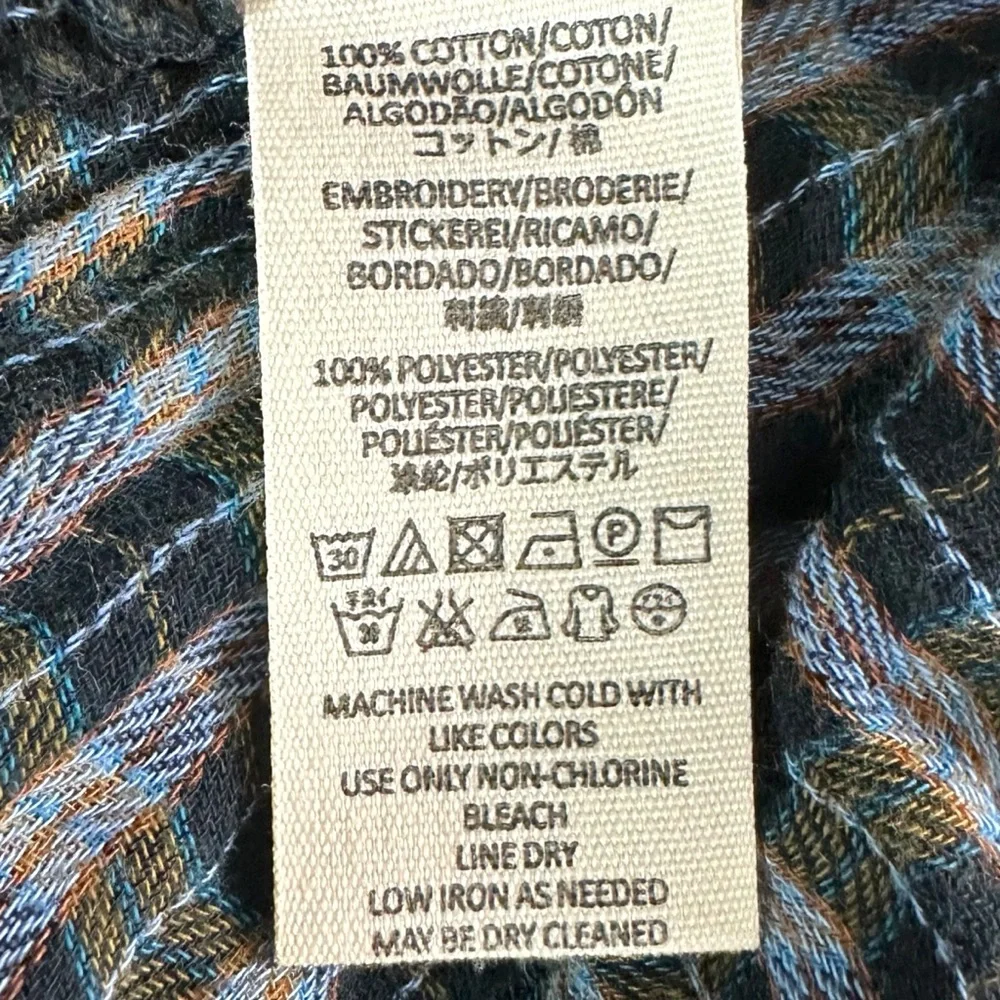 Free People Western Bohemian Muslin Embroidered Magical Plaid Shirt Small Fall